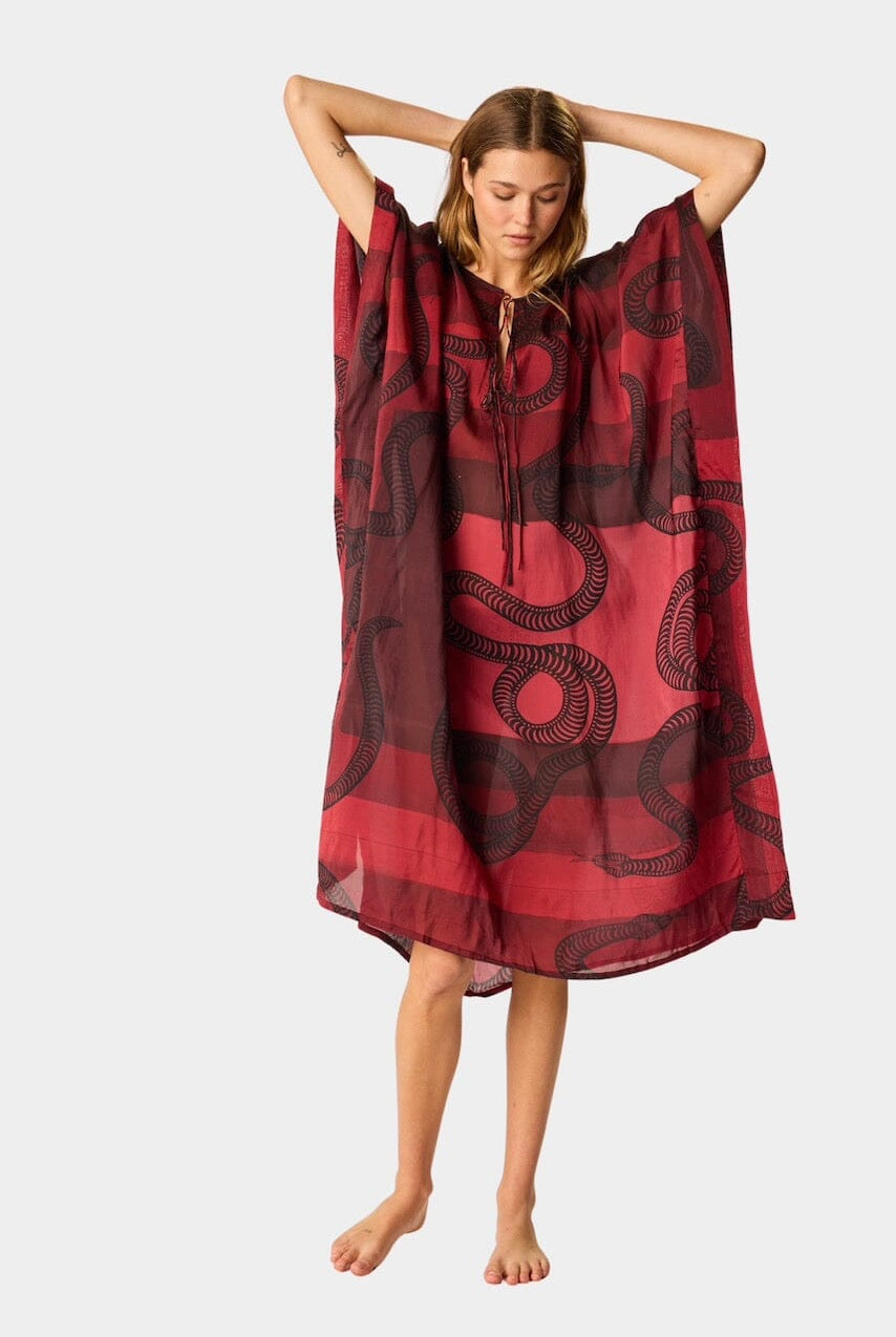 Natalie Martin - Paulina Caftan - Ament Snake Oxblood - Dress - YUCCA, artistic clothing for women, boutique near me.