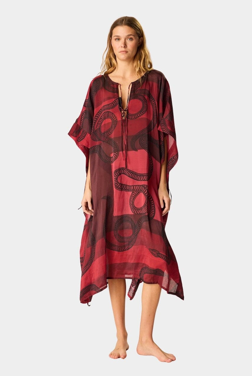 Natalie Martin - Paulina Caftan - Ament Snake Oxblood - Dress - YUCCA, artistic clothing for women, boutique near me.