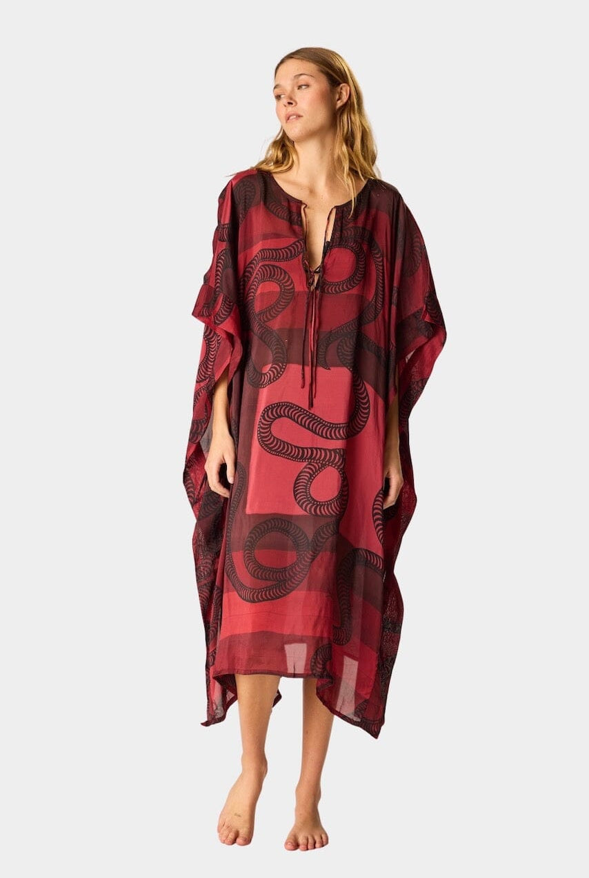 Natalie Martin - Paulina Caftan - Ament Snake Oxblood - Dress - YUCCA, artistic clothing for women, boutique near me.
