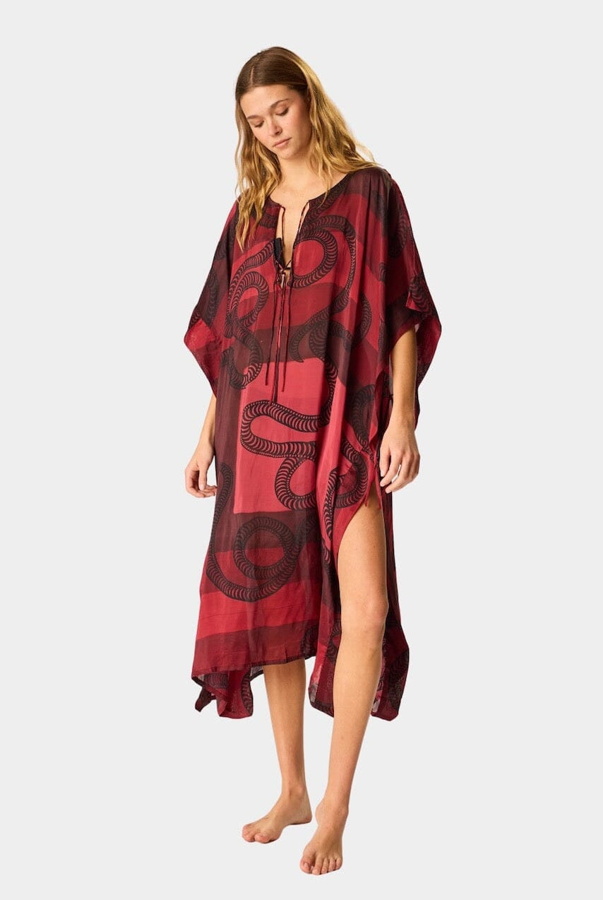 Natalie Martin - Paulina Caftan - Ament Snake Oxblood - Dress - YUCCA, artistic clothing for women, boutique near me.
