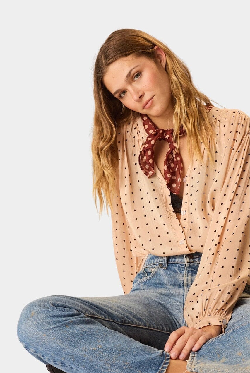 Natalie Martin - Square Scarf - Polkadot Cappuccino - Bandana - YUCCA, Artistic clothing for women, boutique near me.