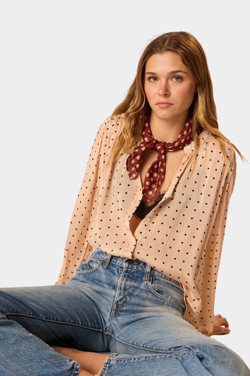 Natalie Martin - Square Scarf - Polkadot Cappuccino - Bandana - YUCCA, Artistic clothing for women, boutique near me.