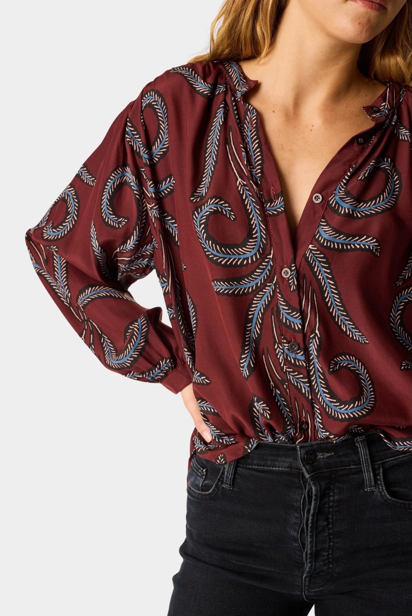 Natalie Martin - Tolan Shirt - Feather Bordeaux - Tops & Tees - YUCCA, Boutiques Denver, stylish tops for women.