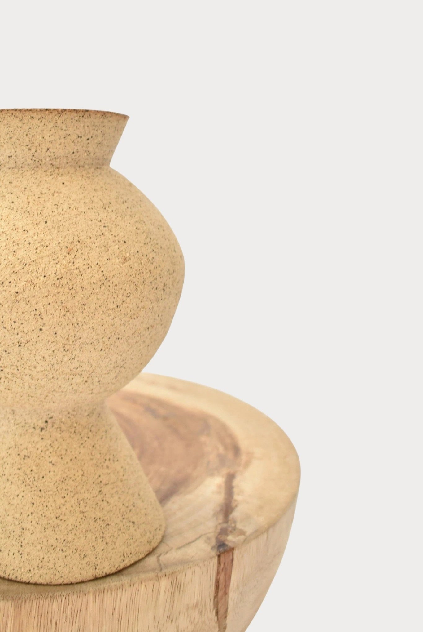 Ruby Bell Ceramics | Squat Round Vase With Conic Pedestal Base In Speckled Clay - SHOP YUCCA Ceramic RUBY BELL CERAMICS - YUCCA
