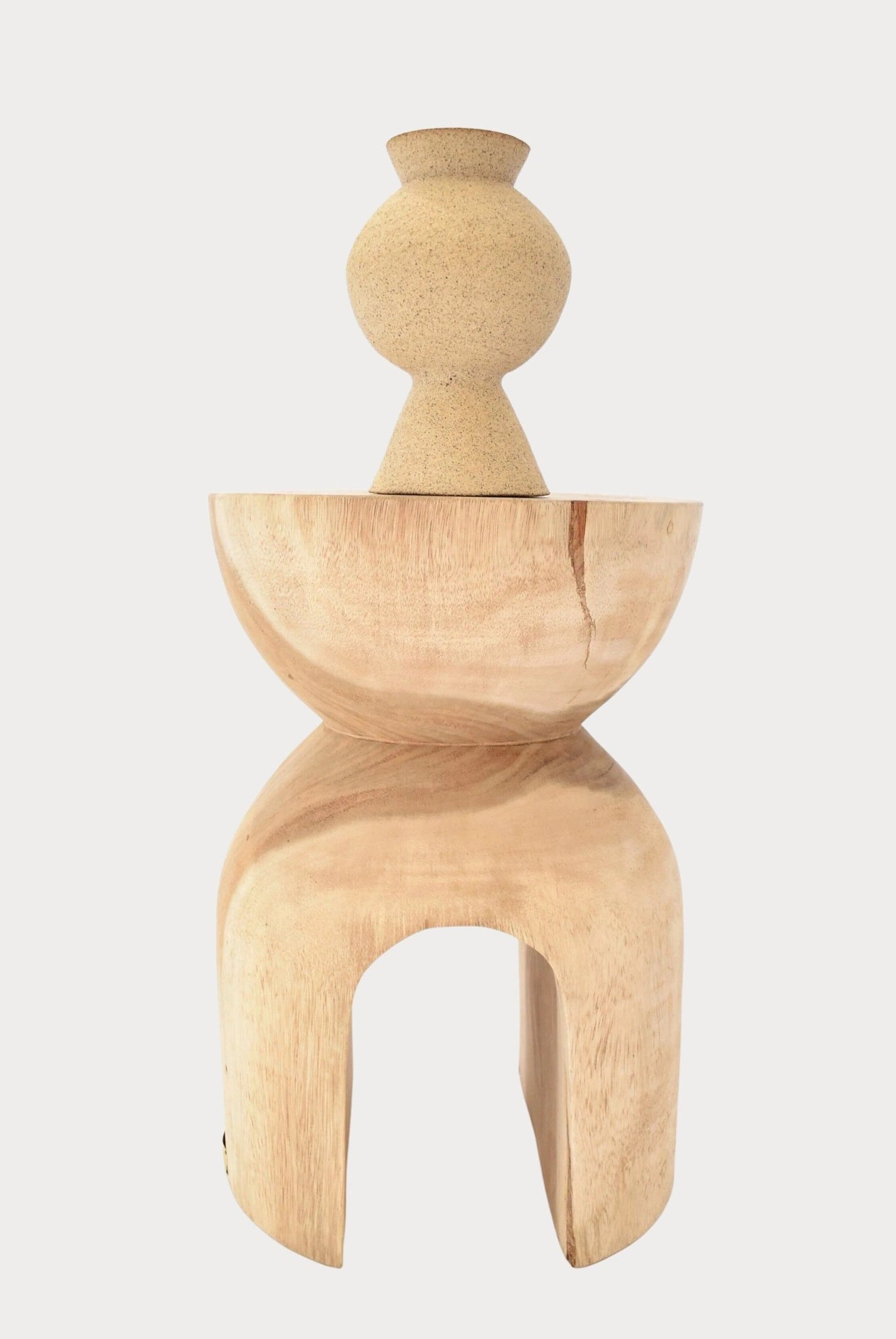 Ruby Bell Ceramics | Squat Round Vase With Conic Pedestal Base In Speckled Clay - SHOP YUCCA Ceramic RUBY BELL CERAMICS - YUCCA