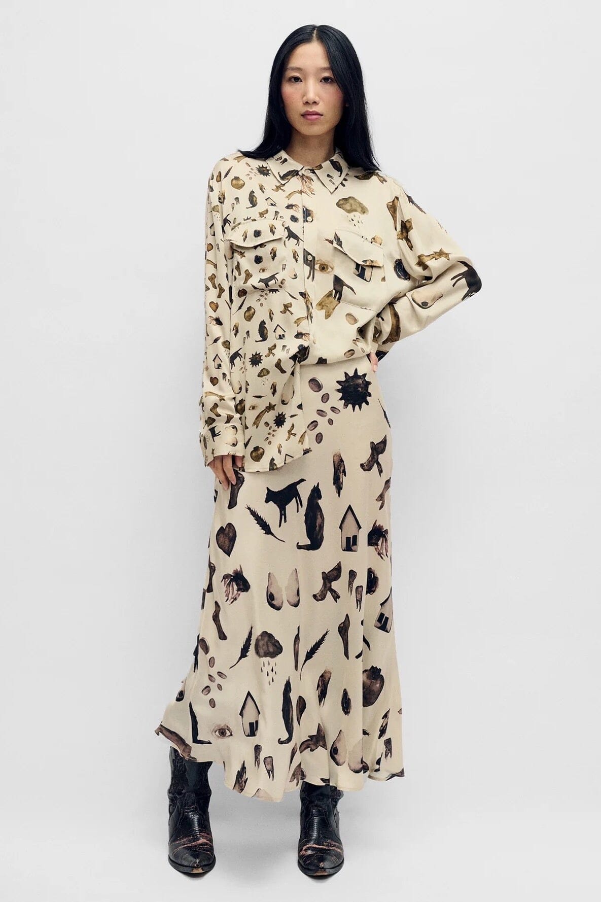 Silk Laundry | Long Bias Cut Skirt In Miracles Hazelnut - SHOP YUCCA Skirts SILK LAUNDRY - YUCCA, Women’s clothing store Denver, women’s clothing website, women’s elevated skirts, clothing boutiques near me.