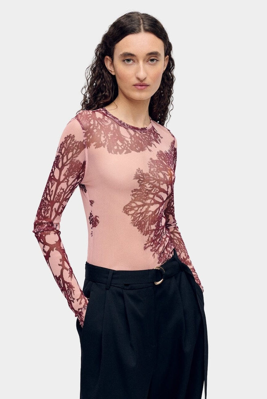 Silk Laundry - Mesh Long Sleeve - Pressed Coral - Shirts & Tops - YUCCA, Boutiques Denver, stylish tops for women.