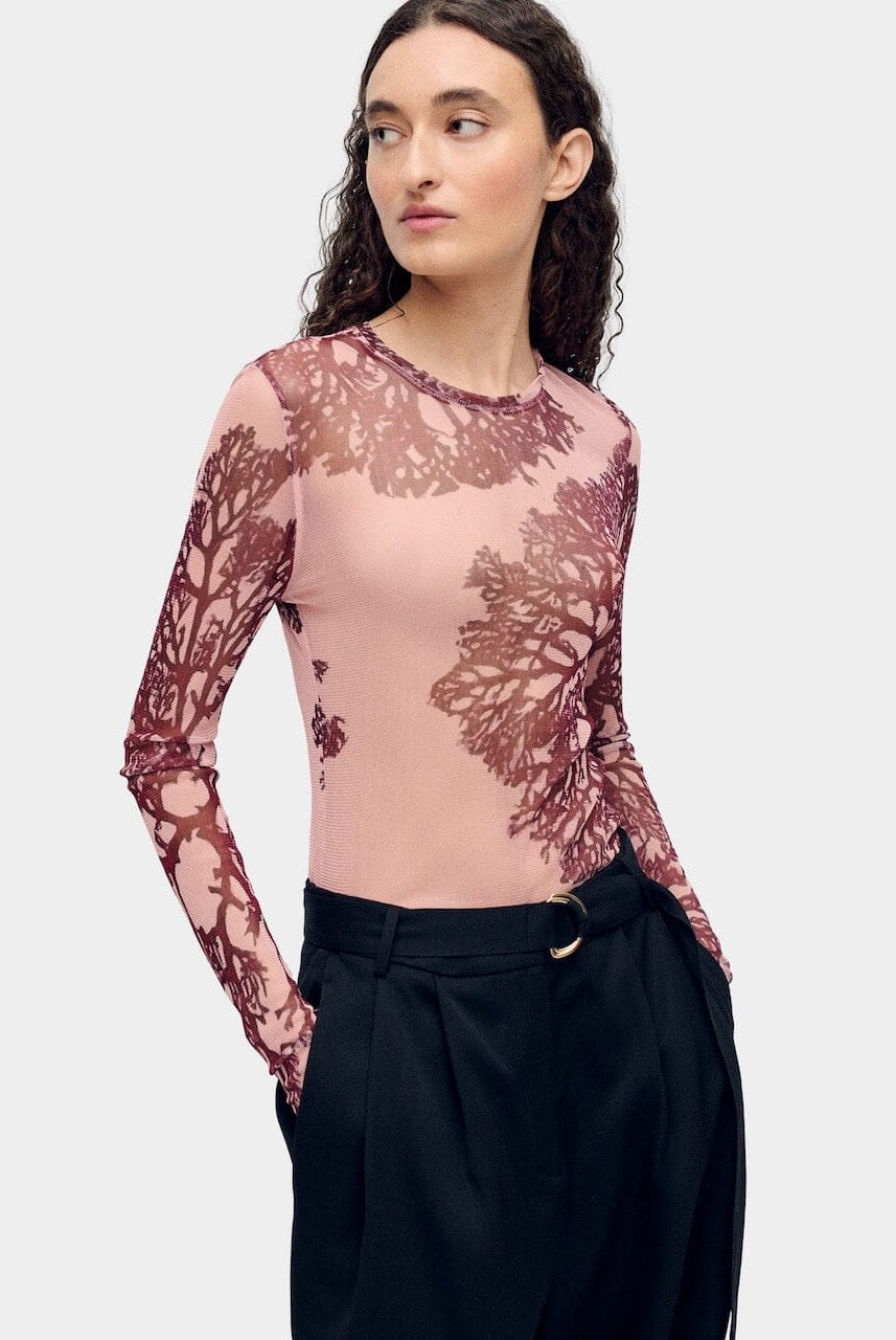 Silk Laundry - Mesh Long Sleeve - Pressed Coral - Shirts & Tops - YUCCA, Boutiques Denver, stylish tops for women.