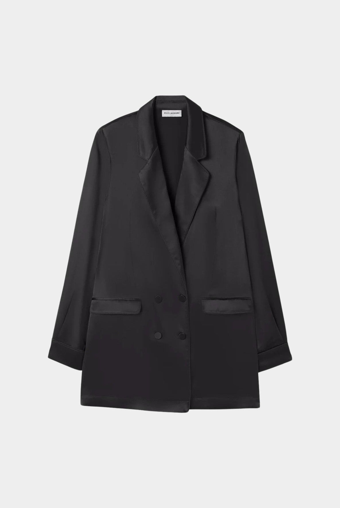 Silk Laundry relaxed fit silk blazer in black front view