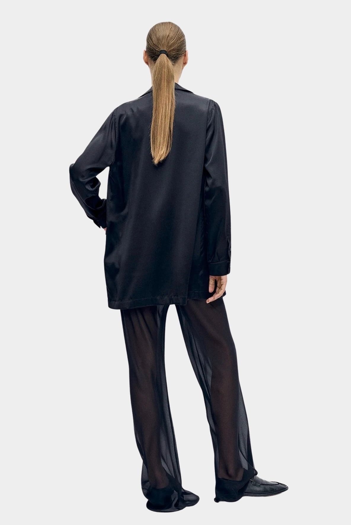 Silk Laundry relaxed black silk blazer back view