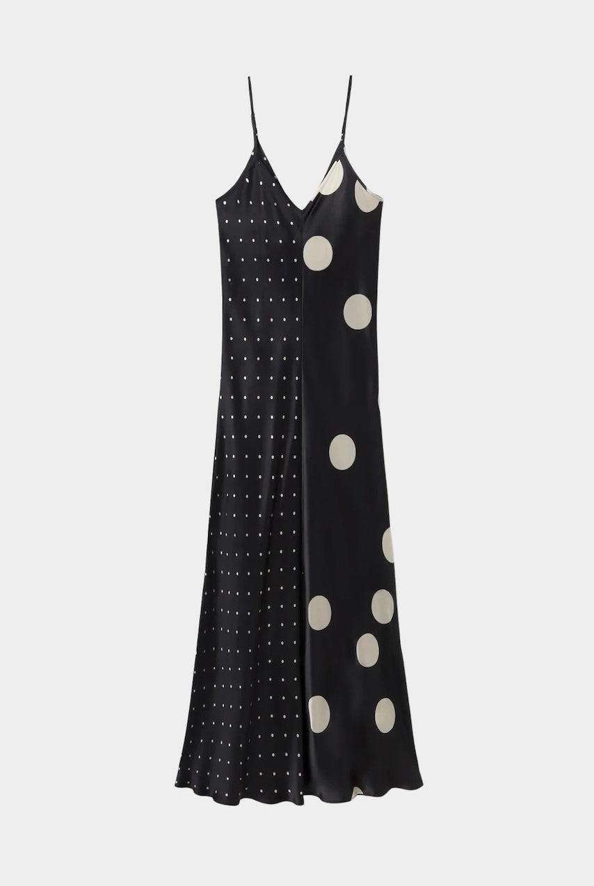 Silk Laundry two tone polka dot silk midi dress front view