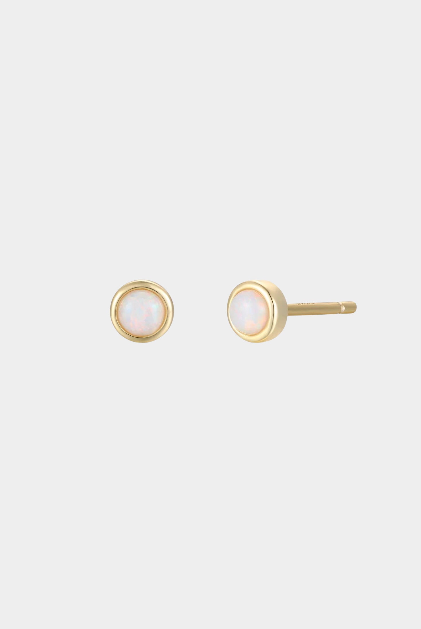 Earrings - YUCCA, white opal round stud earrings with gold plating and sterling silver posts, classic everyday jewelry.