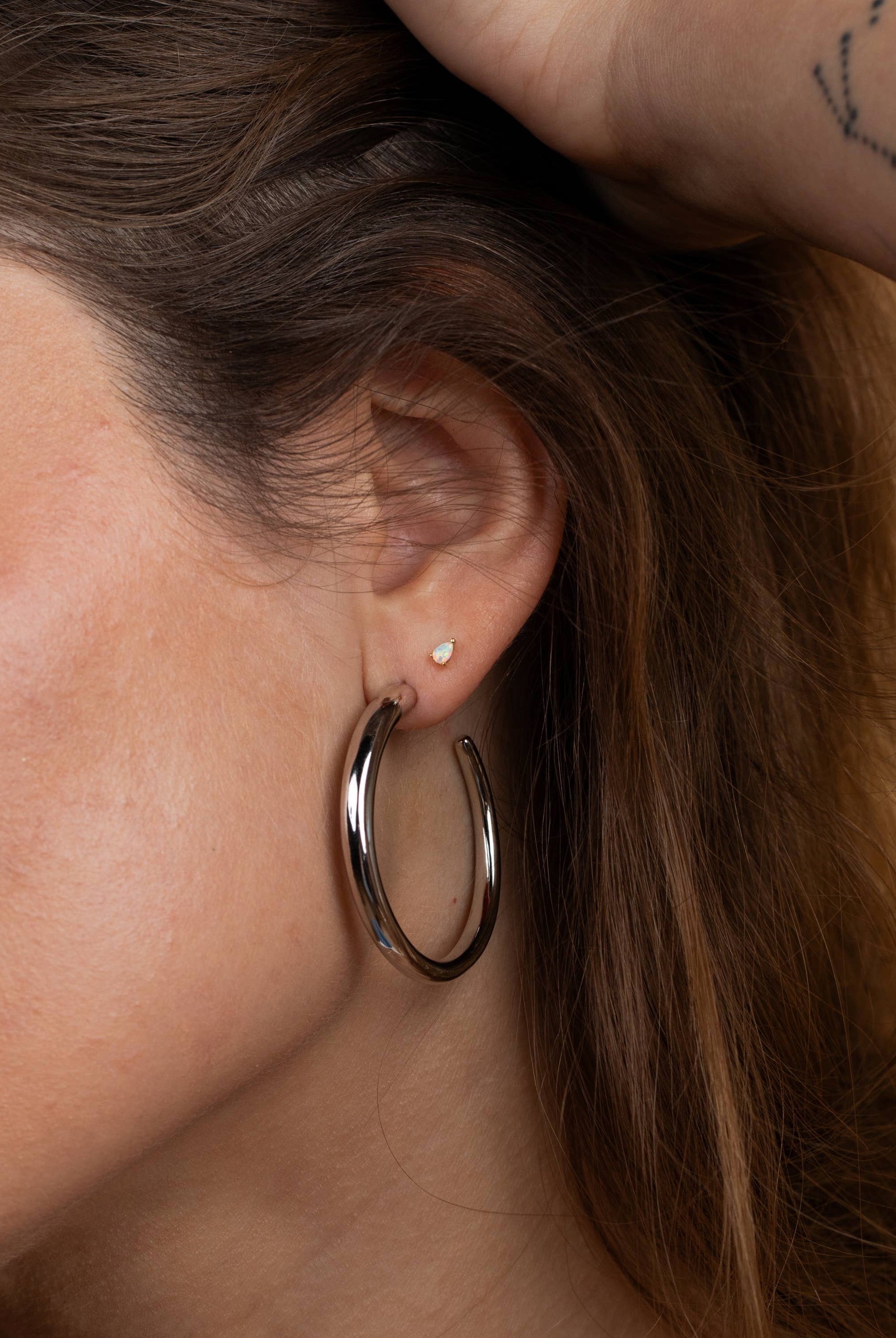 Earrings - YUCCA, white opal teardrop stud earrings with gold plating and sterling silver posts, refined everyday jewelry.