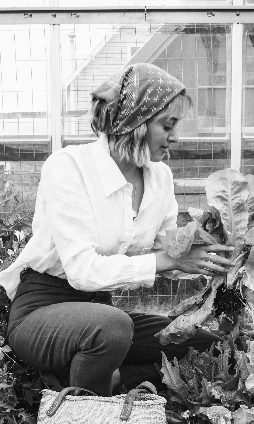 Eco Raw Studio graphic bandanas and minimalist textile scarves in neutral tones