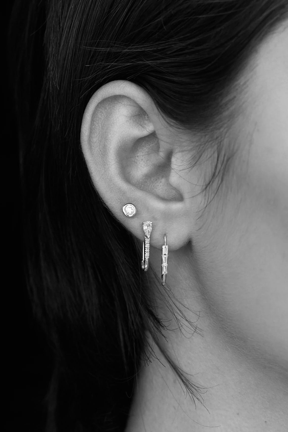 Loren Stewart 14k gold and diamond stud earrings with modern layering necklace at YUCCA Denver boutique