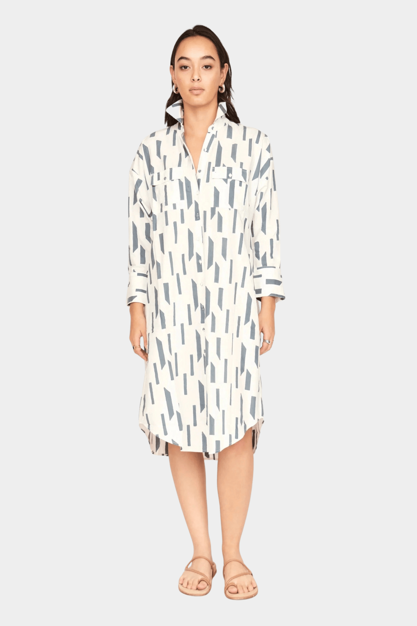Mirth | Kyoto House Dress In White Rainfall - SHOP YUCCA Dress MIRTH - YUCCA, Women’s clothing store Denver, boutique stores near me, capsule wardrobe, women’s elevated basics, casual dresses Denver.