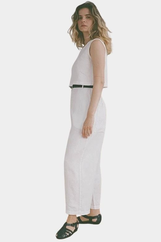 Shaina Mote Paradis trouser in natural organic cotton, side profile with relaxed fit and ankle length silhouette