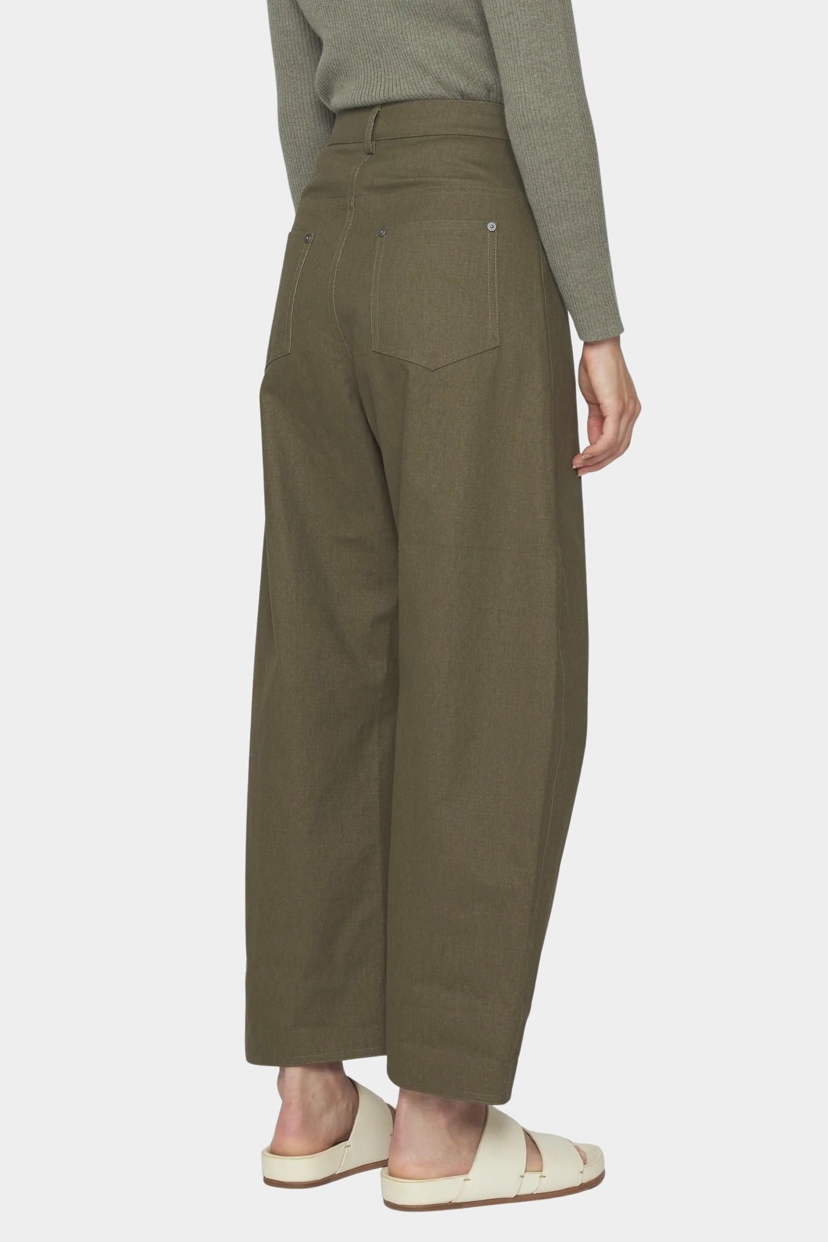 7115 by Szeki Curve Legged Work Trouser SS26 olive green back pocket detail