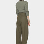 7115 by Szeki Curve Legged Work Trouser SS26 olive green cotton trousers back view