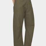 7115 by Szeki Curve Legged Work Trouser SS26 olive green curved leg pants front view