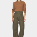 7115 by Szeki Curve Legged Work Trouser SS26 olive green cotton trousers front view