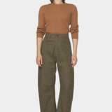 7115 by Szeki Curve Legged Work Trouser SS26 olive green cotton trousers front view