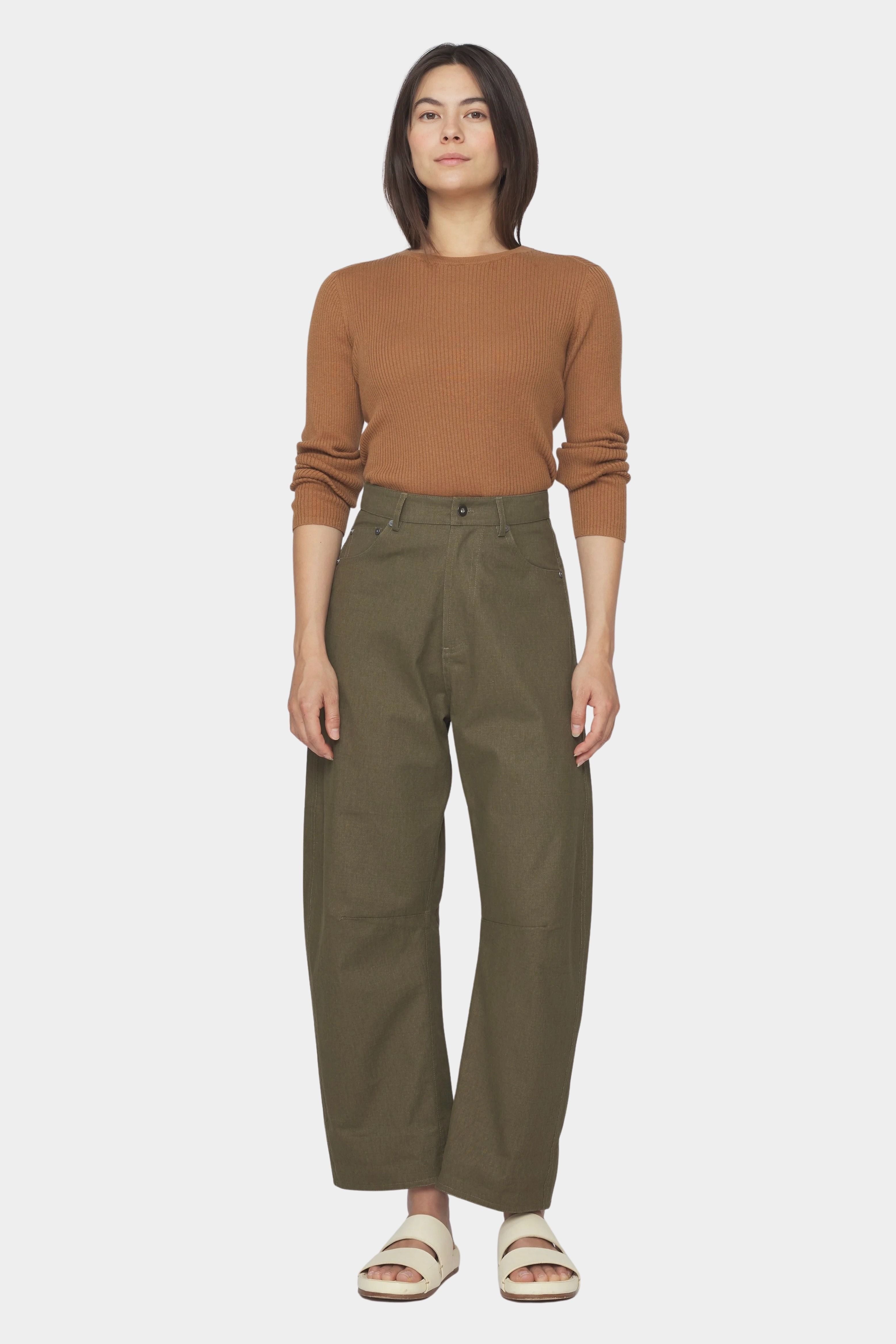 7115 by Szeki Curve Legged Work Trouser SS26 olive green cotton trousers front view