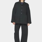 7115 by Szeki oversized cotton twill blazer charcoal black relaxed fit drop shoulder button front full outfit front view
