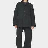 7115 by Szeki oversized cotton twill blazer charcoal black relaxed fit drop shoulder button front full outfit front view