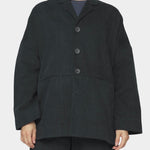 7115 by Szeki oversized cotton twill blazer charcoal black oversized fit drop shoulder button front close front view