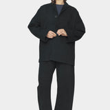 7115 by Szeki oversized cotton twill blazer charcoal black relaxed workwear jacket drop shoulder button front styling detail