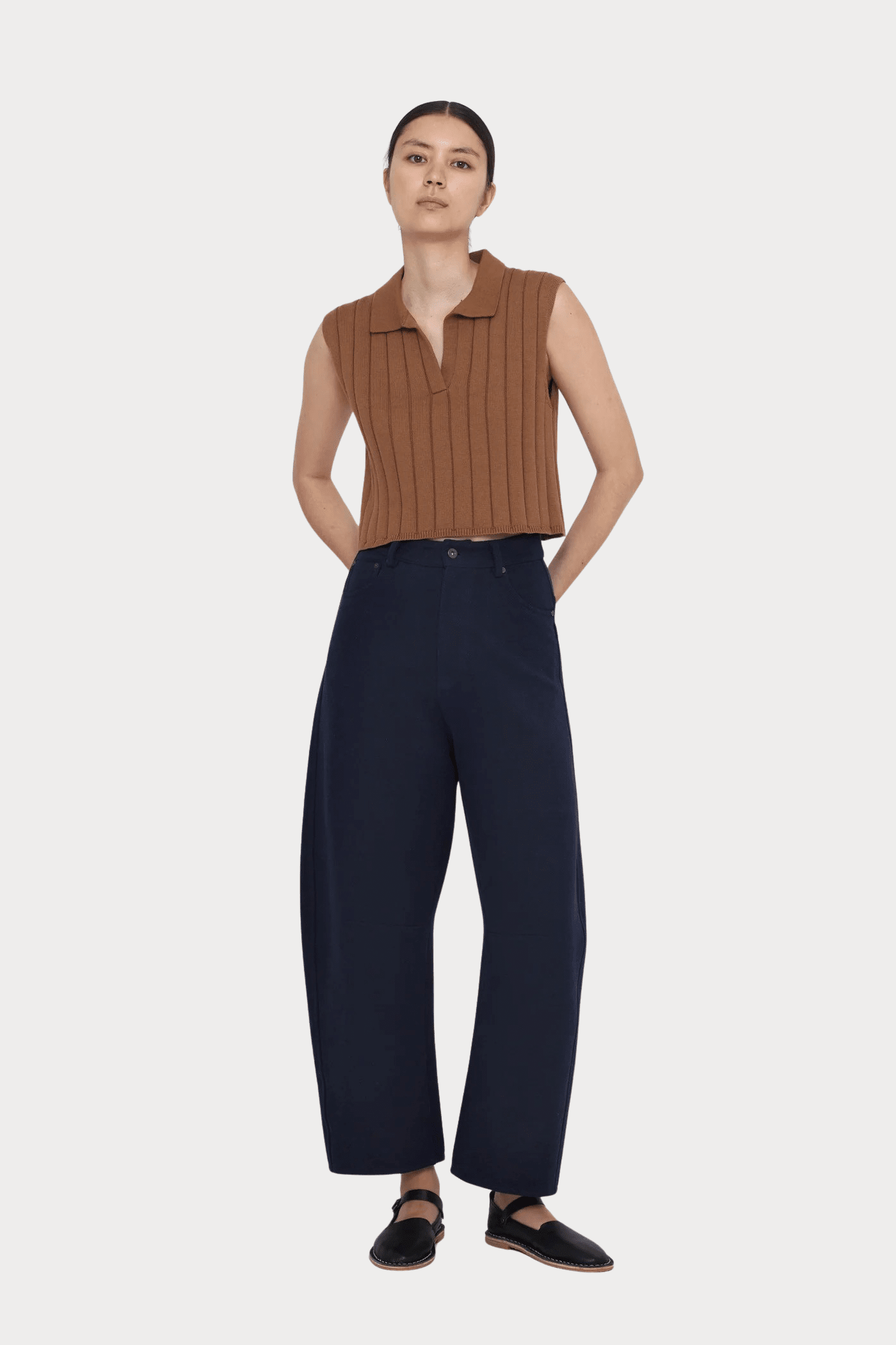 7115 By Szeki - Relaxed Curve Legged Trouser - Navy - Pants - YUCCA, Women’s clothing store Denver,  women’s elevated pants.women’s elevated pants, clothing boutiques near me, women’s elevated trousers.