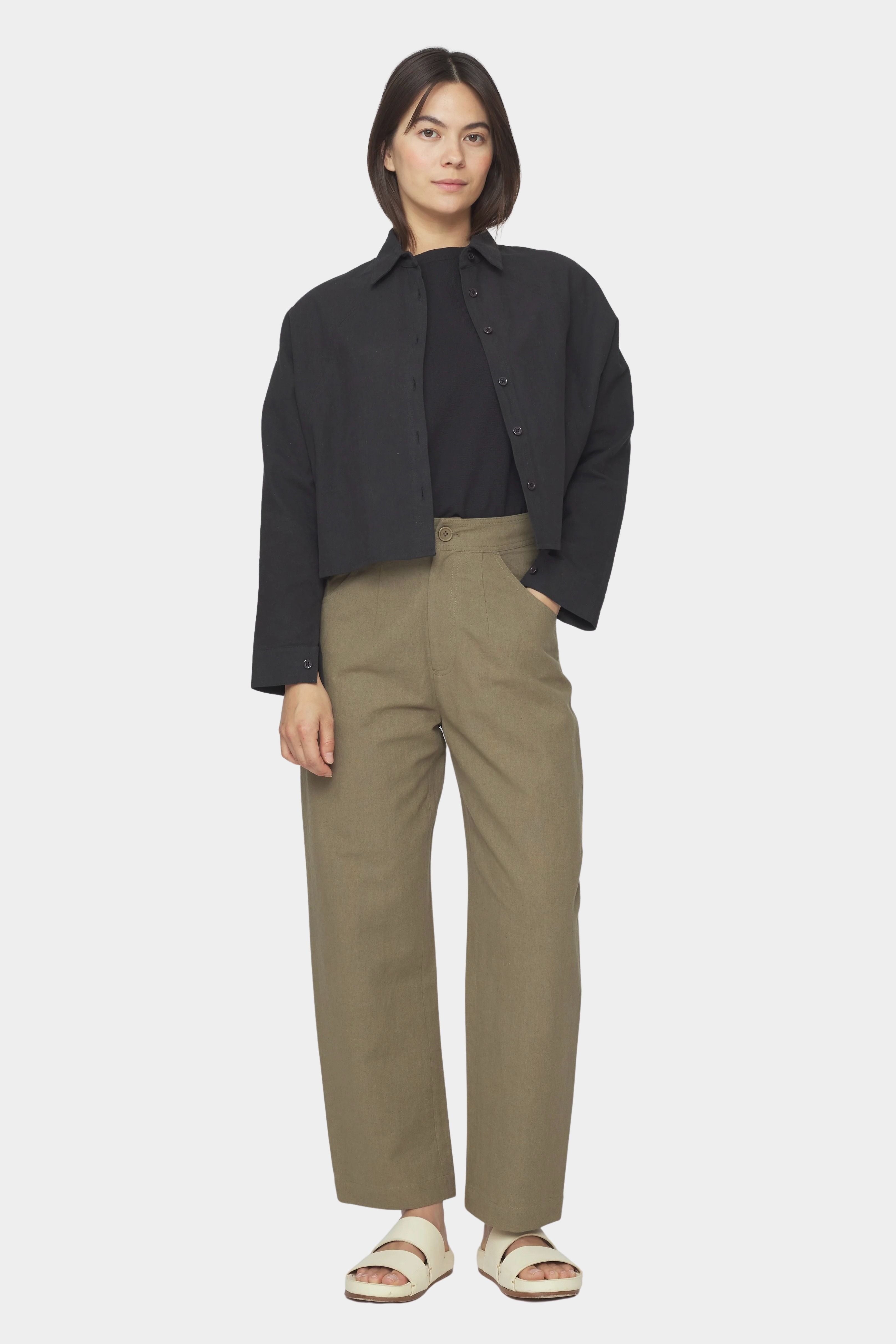 7115 by Szeki Signature 3/4 Cropped Shirt Jacket Canvas Edition Black angled front view