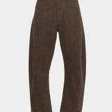 Closer front view of the Taupe Brown work trouser showing the button waist, side pockets, and curved leg