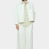 7115 by Szeki Signature Panel Pockets Jacket Spring Edition pearl white cotton jacket front view