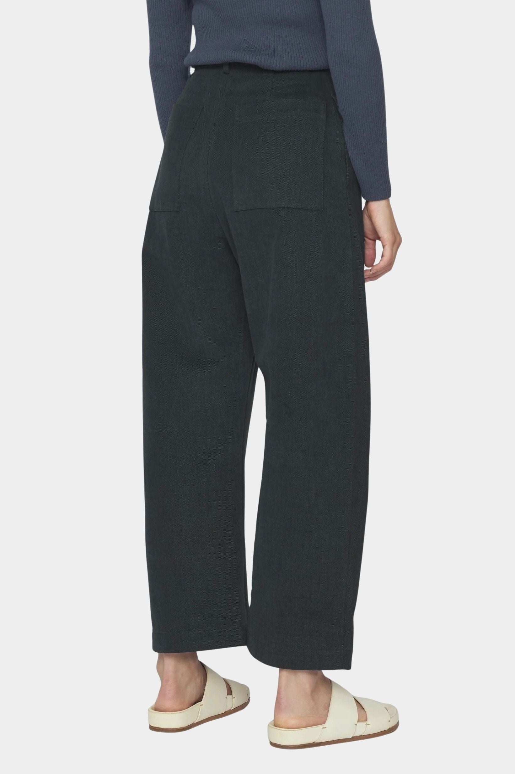7115 by Szeki Tailored Curve Legged Trouser charcoal black curved leg trousers back view