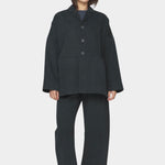 7115 by Szeki Tailored Curve Legged Trouser charcoal black trousers front view
