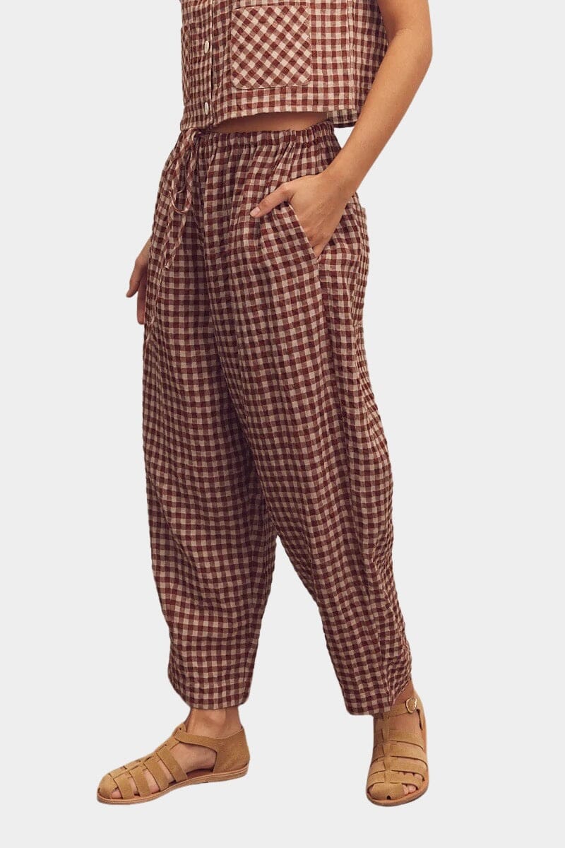 Amente - Drawstring Easy Pants - Brick - Pants - YUCCA, women’s clothing website, women’s elevated pants.