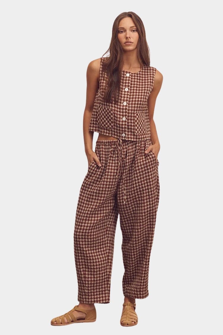 Amente - Drawstring Easy Pants - Brick - Pants - YUCCA, women’s clothing website, women’s elevated pants.
