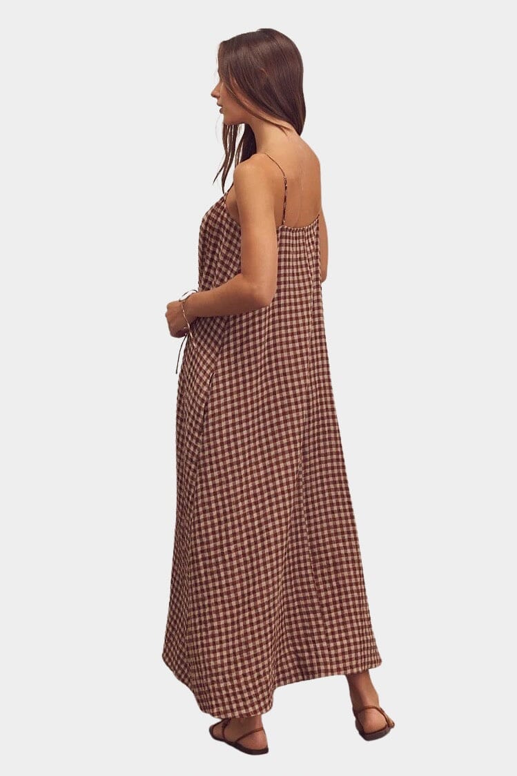 Amente - Front Shirring Gingham Cami Dress - Brick - Dresses - YUCCA, boutique stores near me, capsule wardrobe.
