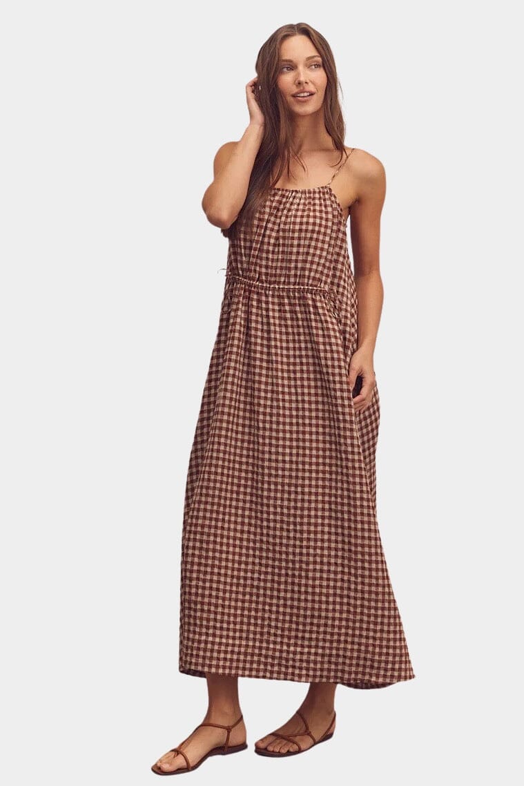 Amente - Front Shirring Gingham Cami Dress - Brick - Dresses - YUCCA, boutique stores near me, capsule wardrobe.