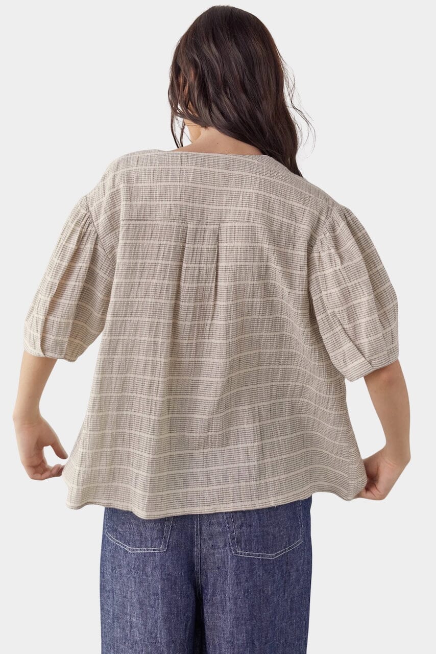 Amente - Front Tie Blouse - Natural Stripe - Shirts & Tops - YUCCA Yucca store Denver, women’s high quality tops.