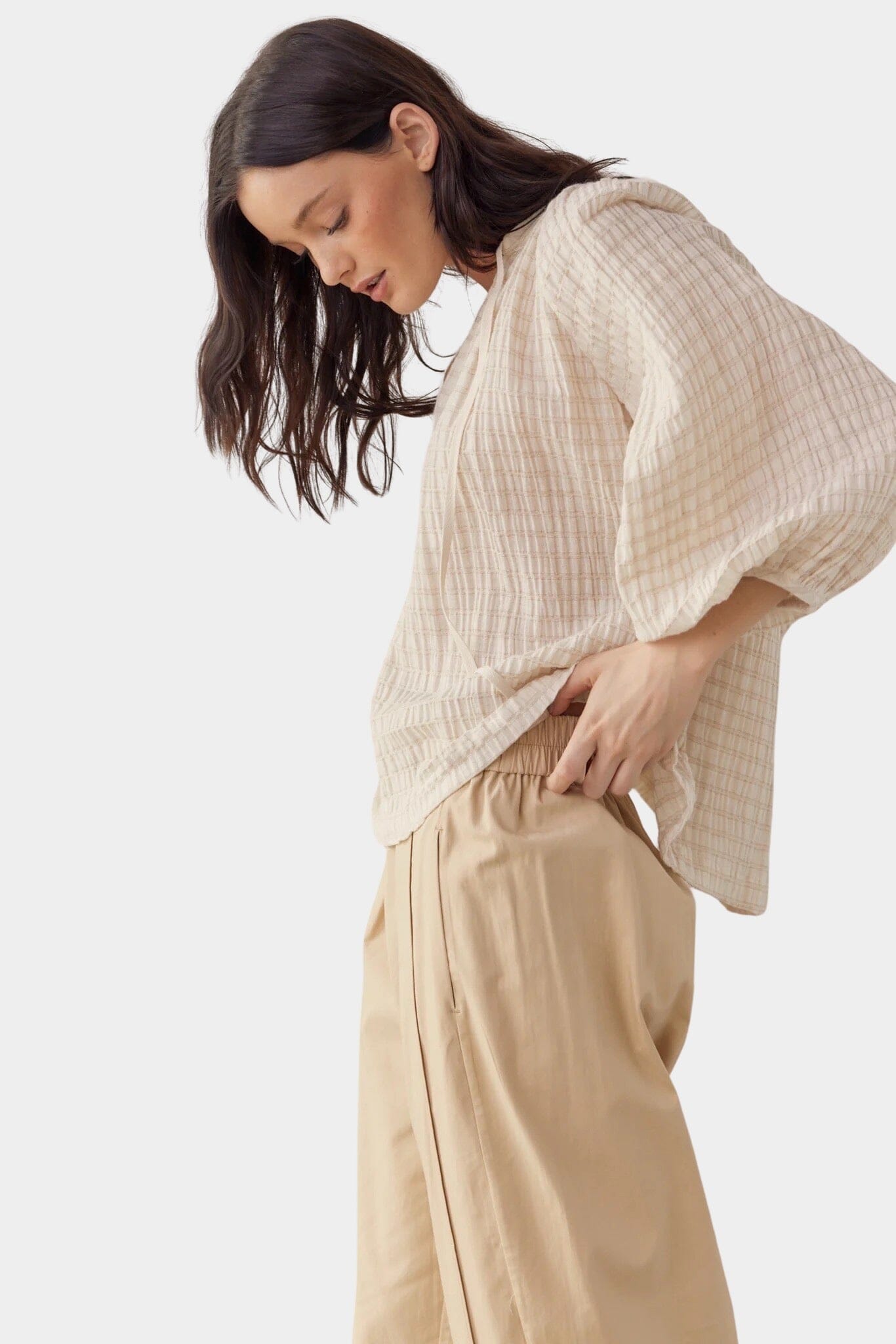 Amente - Textured Peasant Blouse - Natural - Shirts & Tops - YUCCA, women’s clothing boutique near me, boutiques near me.