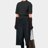 Rounded Half Knit Top, Charcoal