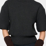Rounded Half Knit Top, Charcoal