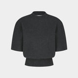 Rounded Half Knit Top, Charcoal