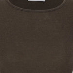 Amomento Round T-Shirt in Brown worn with wide-leg trousers, front view at YUCCA Denver