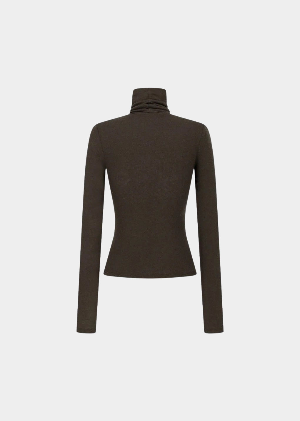 Back product view of the Amomento Turtle T-Shirt in Brown, showing the shaped waist and straight hem