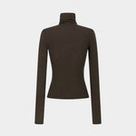 Back product view of the Amomento Turtle T-Shirt in Brown, showing the shaped waist and straight hem