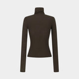 Back product view of the Amomento Turtle T-Shirt in Brown, showing the shaped waist and straight hem